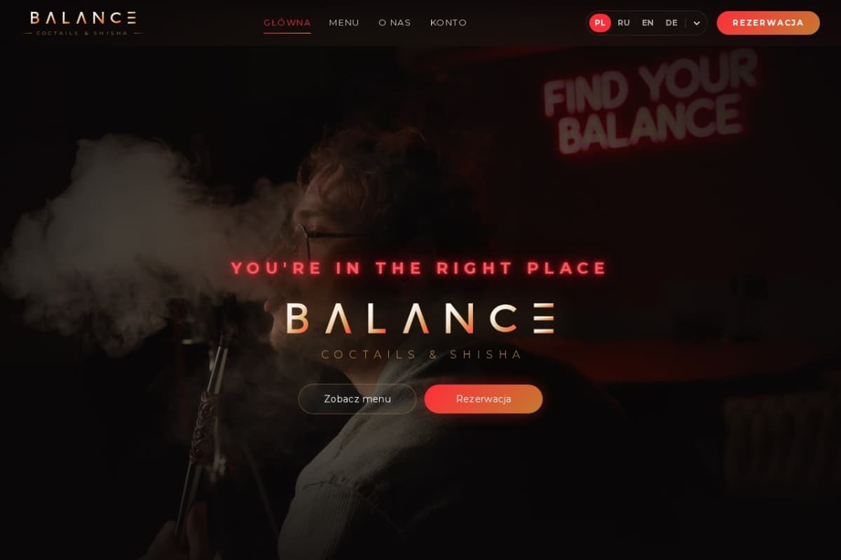 Balance — Сайт бара · коктейли и кальян